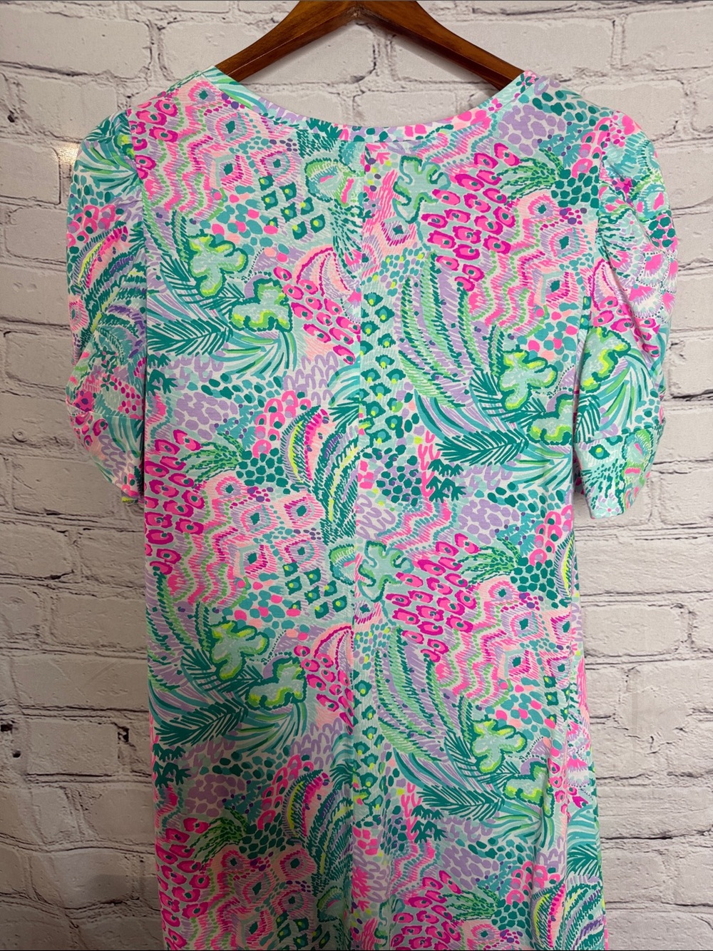 Lilly Pulitzer Tropical Print Shift Dress W/Square Neck Size X-Large - Picture 11 of 13
